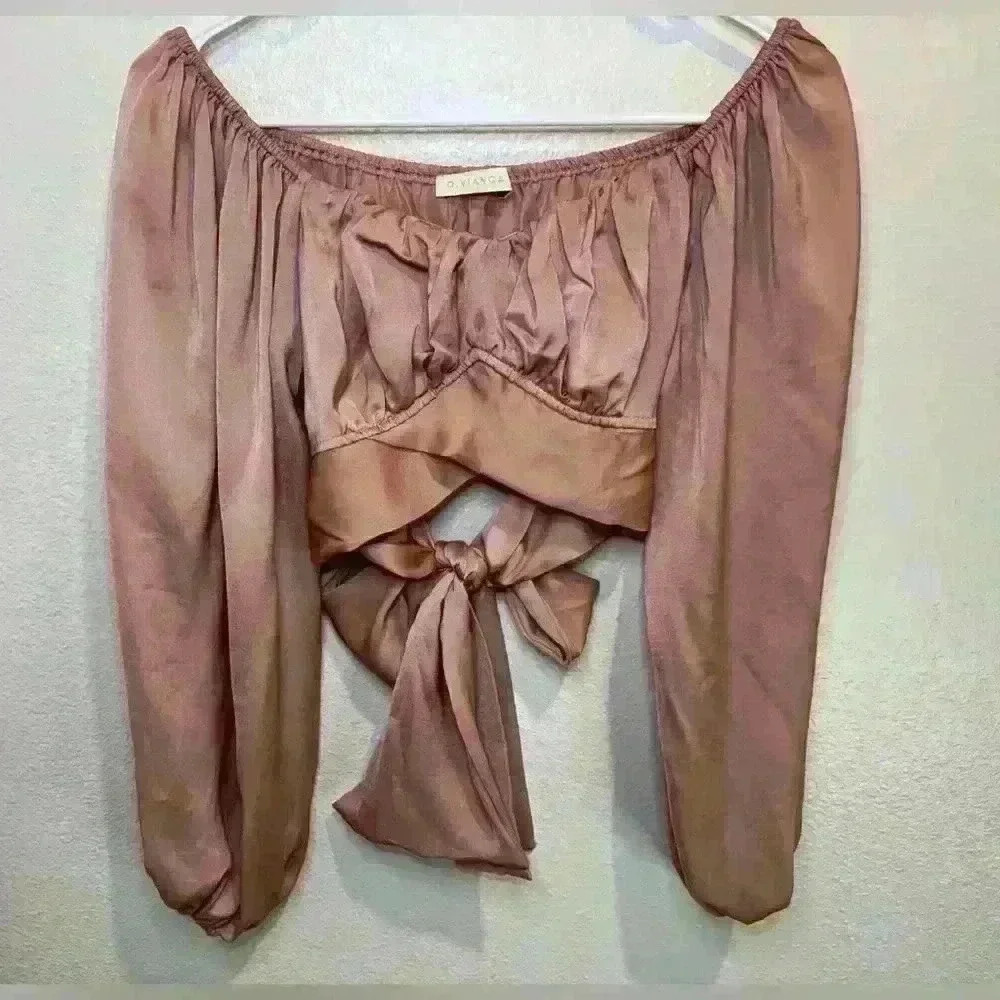 O.Vianca Women’s Long Sleeves Ruched Wrap Cropped‎ Top Size M